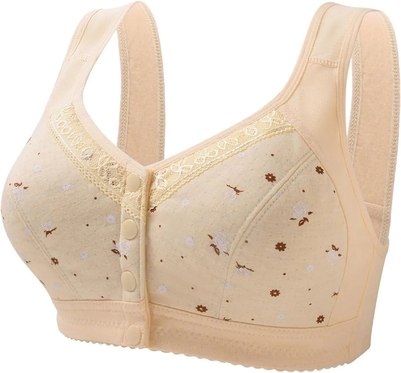 3Pcs Daisy Bras for Older Women No Underwire Front Side Buckle Lace Edge Bras Seamless Plus Size Breathable Bralettes