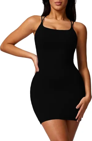 ABOCIW Womens Spaghetti Strap Bodycon Mini Dress Double Lined Summer Night Club Party Short Tight Dress with Built-in Bra