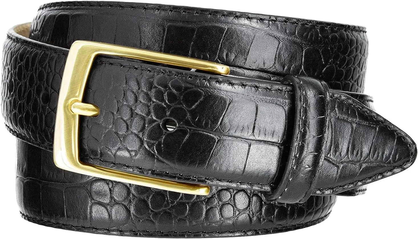 AE354 / A274 Genuine Full-Grain Cowhide Leather Dress Belt Gold Buckle 1-3/8''(35mm) Wide, 1"(25mm) Wide