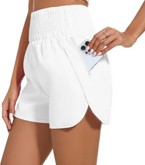 Ammiko Women's Athletic Shorts High Waist Elastic Running Shorts Zipper Pocket Quick Dry Casual Workout Shorts Liner