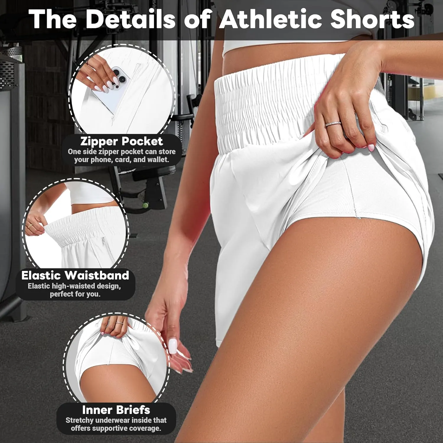 Ammiko Women's Athletic Shorts High Waist Elastic Running Shorts Zipper Pocket Quick Dry Casual Workout Shorts Liner