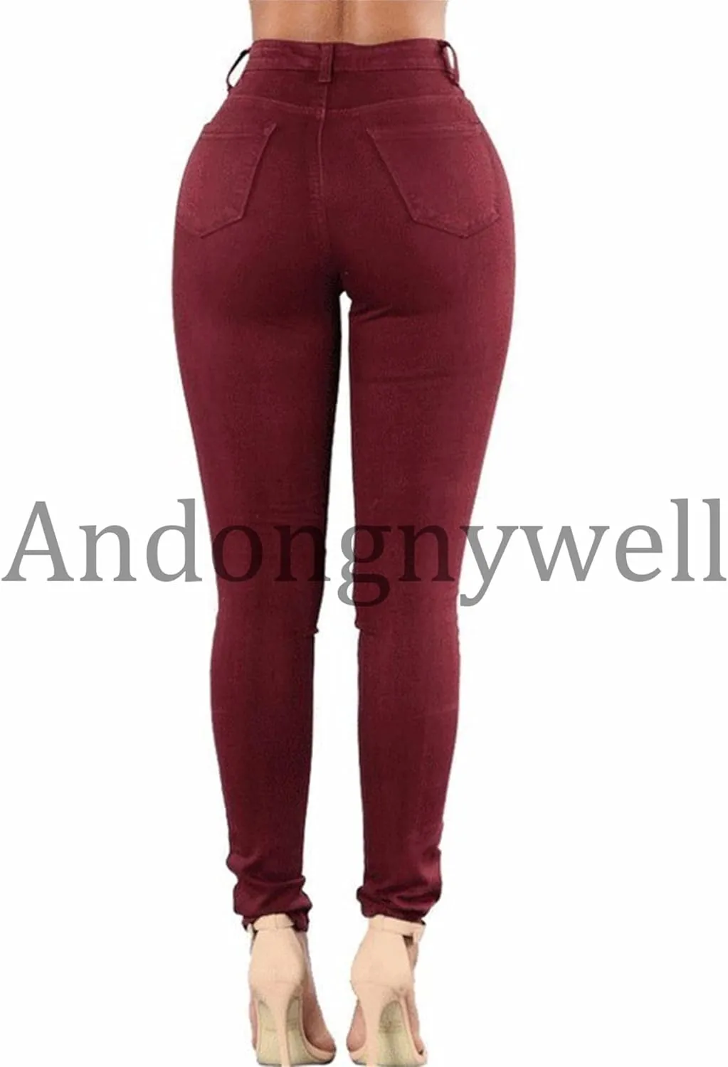 Andongnywell Ripped Hole Jeans Women High Waisted Slim Fit Stretch Denim Pants Skinny Jeans Jegging Distressed Trousers