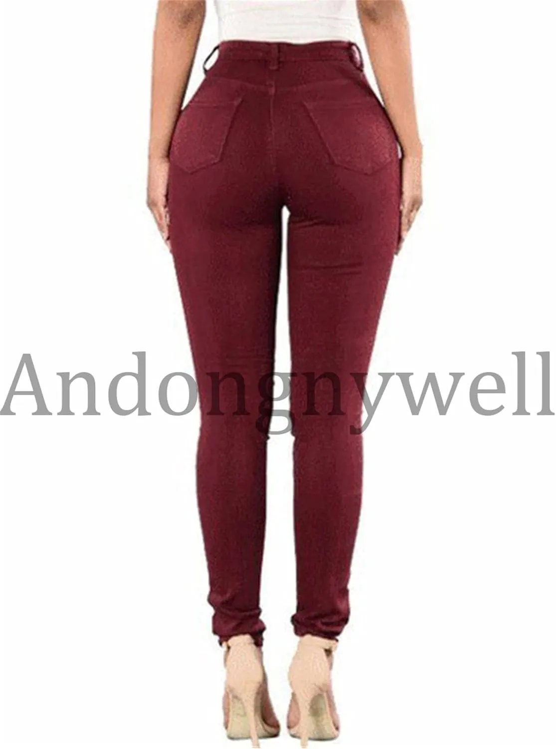 Andongnywell Ripped Hole Jeans Women High Waisted Slim Fit Stretch Denim Pants Skinny Jeans Jegging Distressed Trousers