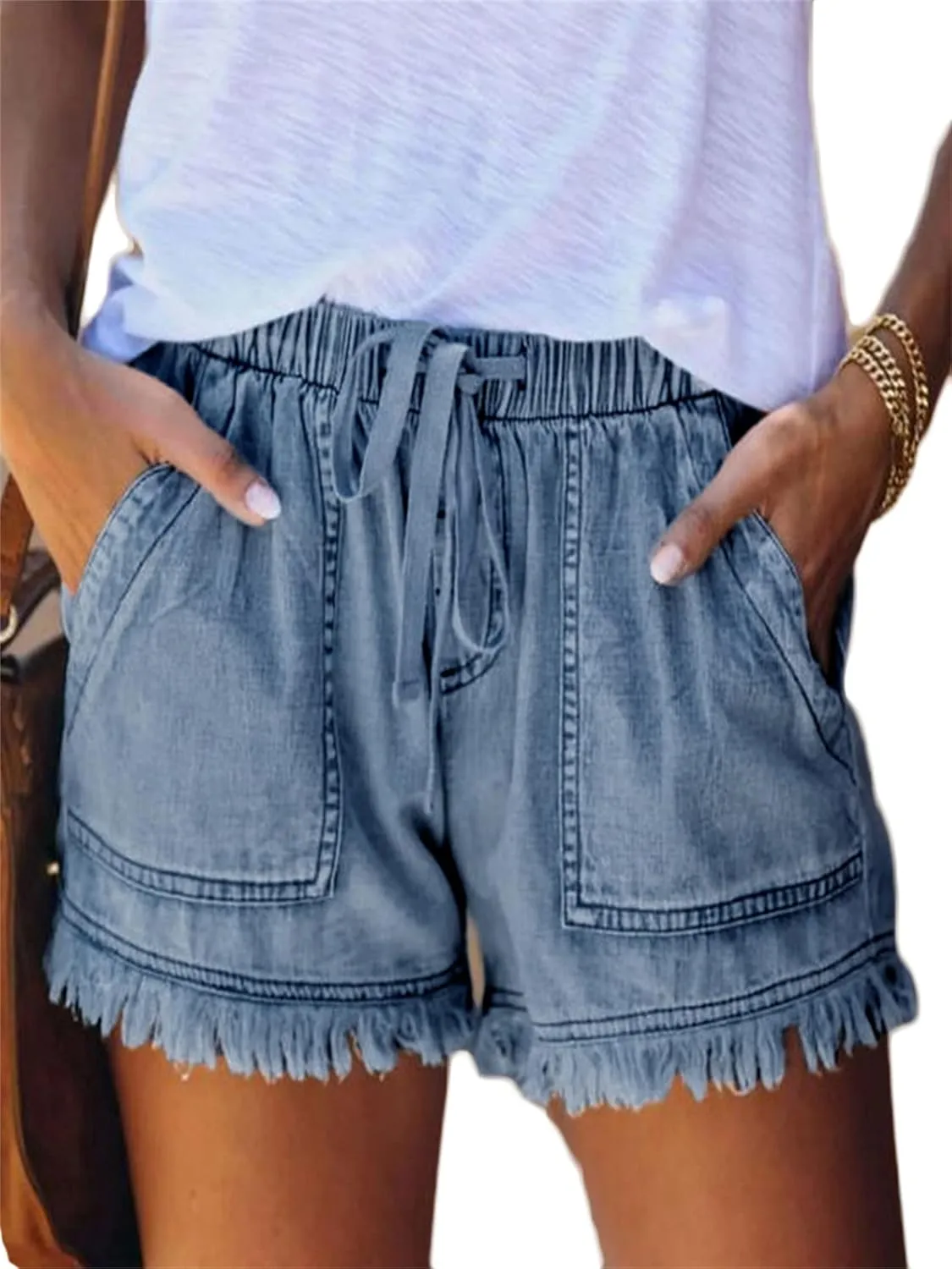 Andongnywell Womens Shorts Elastic Waisted Summer Casual Short Pants high Waist Summer Fashion Denim Shorts