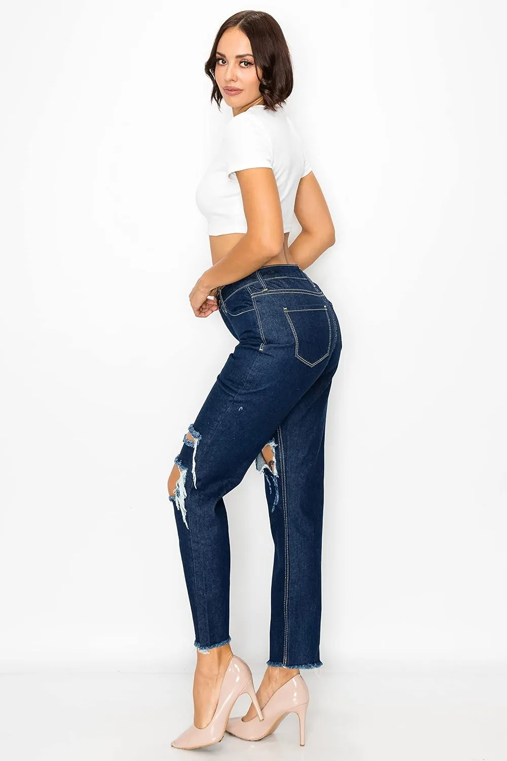 Aphrodite Boyfriend Jeans for Women - Relaxed fit Hand Sanding Stretch Fashion Distressed Ripped Denim Pants