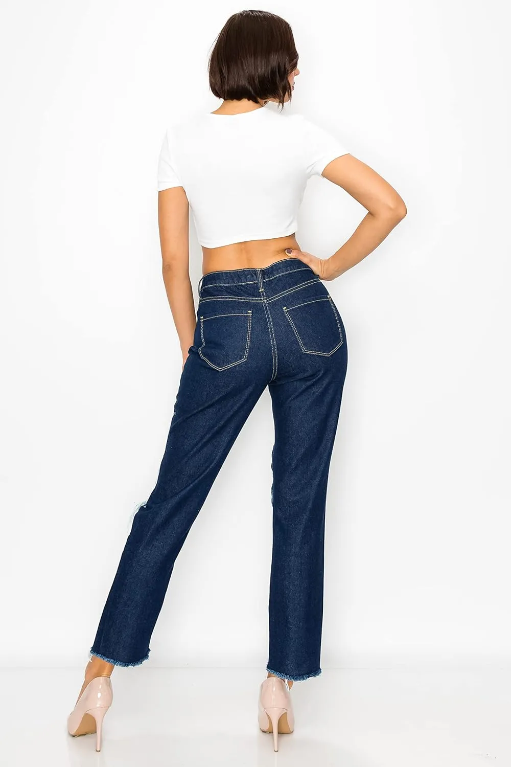 Aphrodite Boyfriend Jeans for Women - Relaxed fit Hand Sanding Stretch Fashion Distressed Ripped Denim Pants