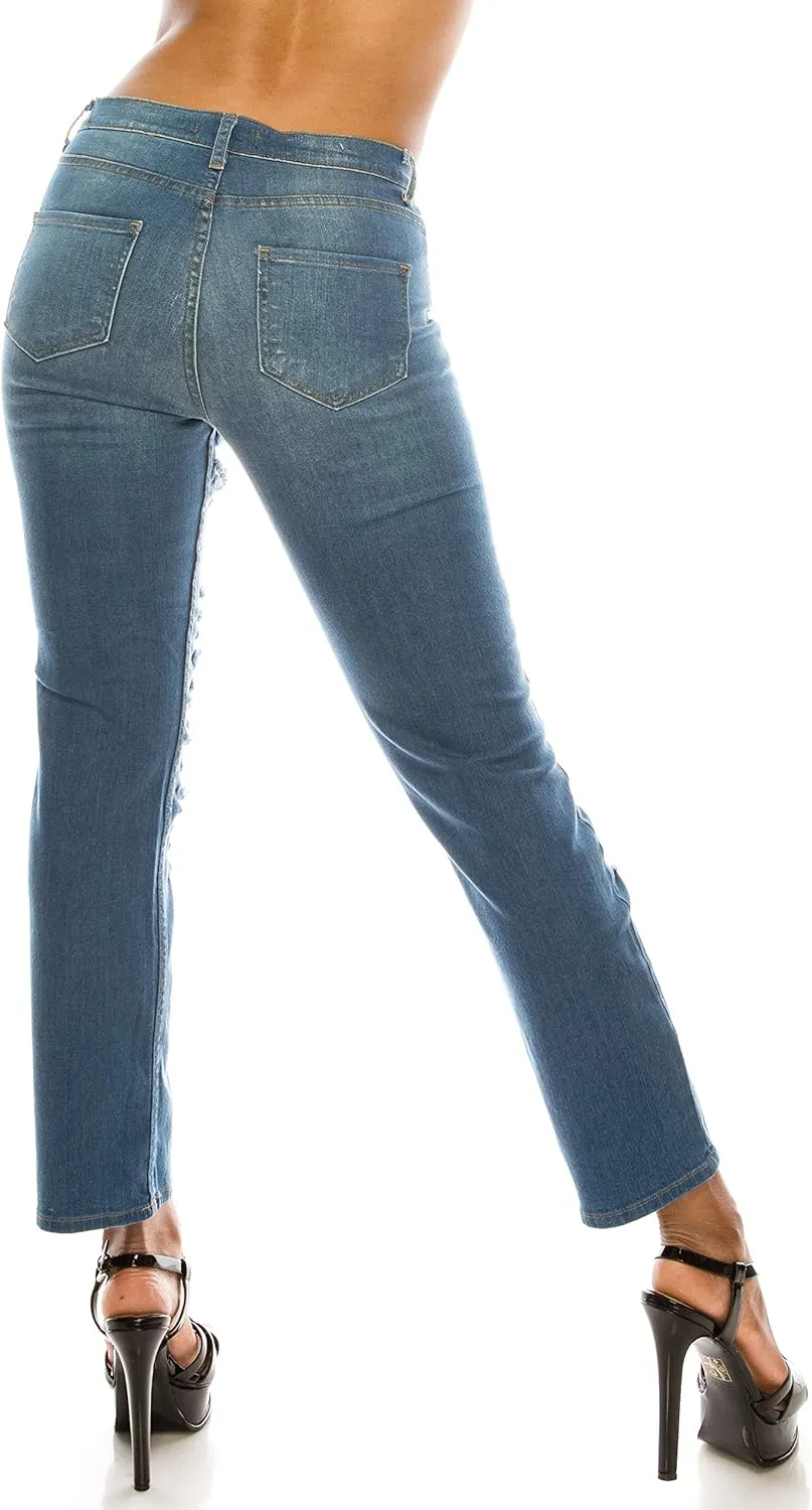Aphrodite Boyfriend Jeans for Women - Relaxed fit Hand Sanding Stretch Fashion Distressed Ripped Denim Pants