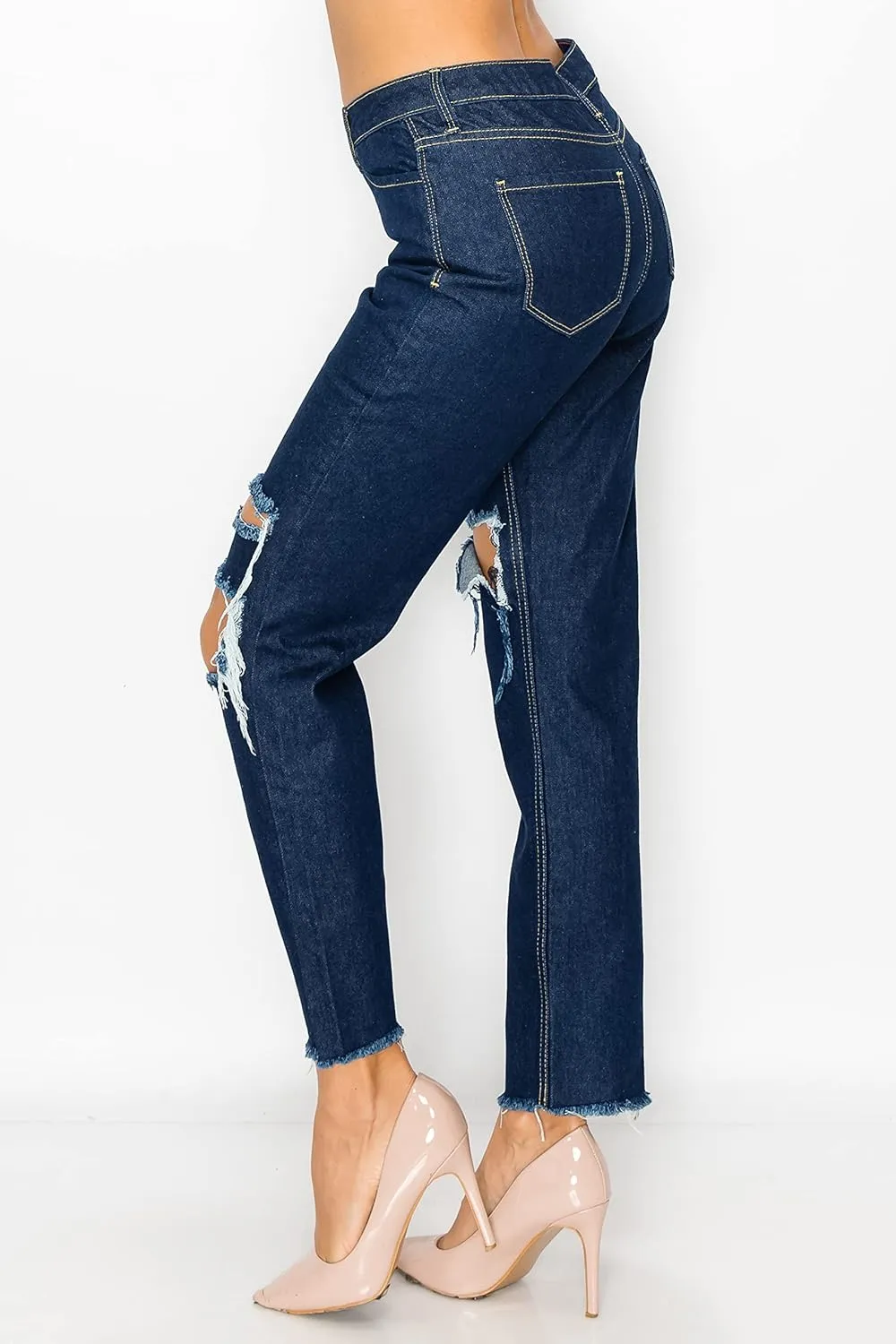 Aphrodite Boyfriend Jeans for Women - Relaxed fit Hand Sanding Stretch Fashion Distressed Ripped Denim Pants