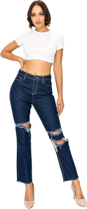 Aphrodite Boyfriend Jeans for Women - Relaxed fit Hand Sanding Stretch Fashion Distressed Ripped Denim Pants