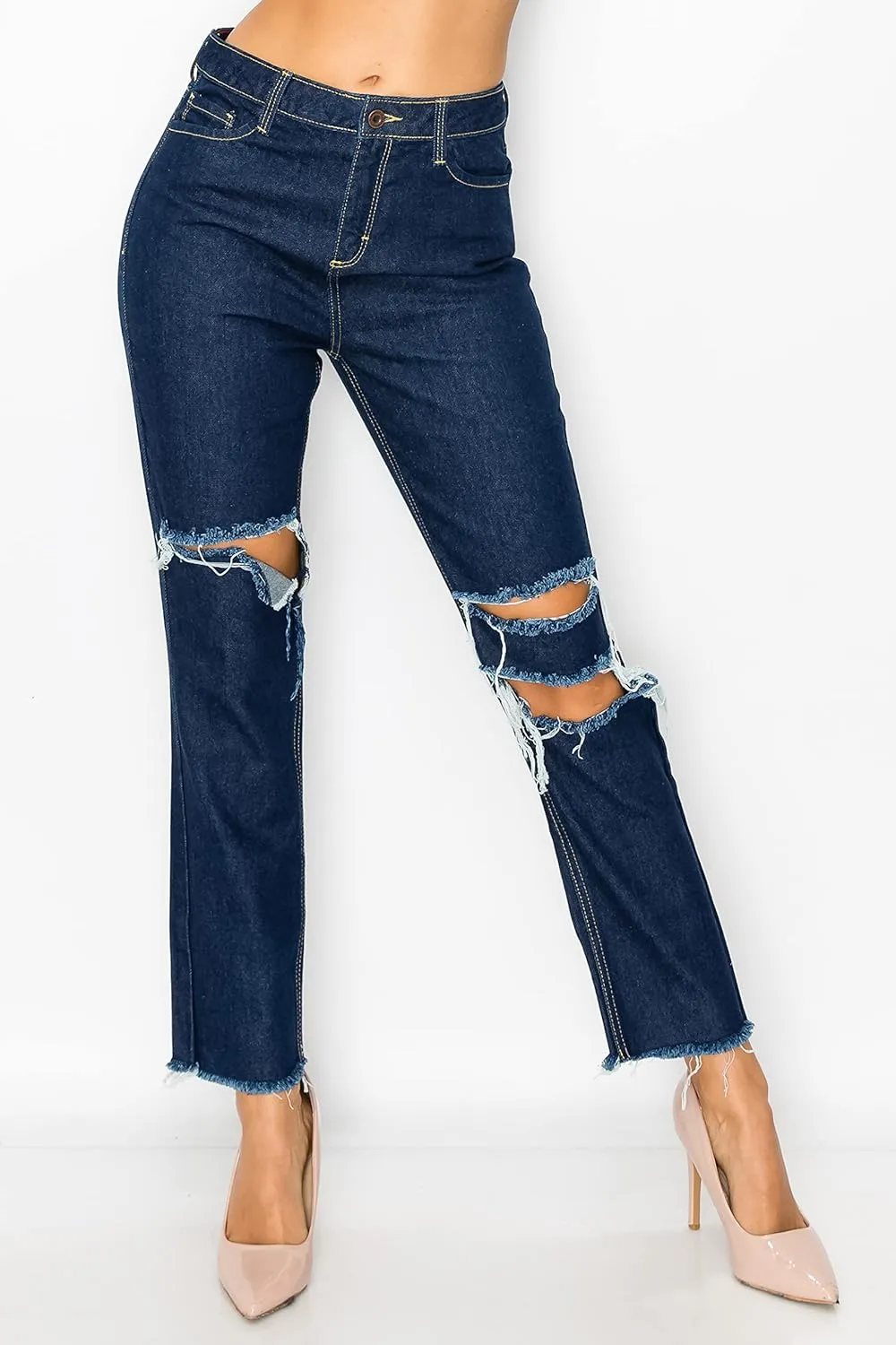 Aphrodite Boyfriend Jeans for Women - Relaxed fit Hand Sanding Stretch Fashion Distressed Ripped Denim Pants