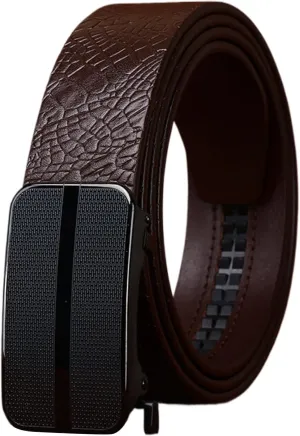 Automatic Buckle Dress Ratchet Belts for Men, Adjustable Genuine Leather Belt with Crocodile Pattern,Brown c,105CM/41.3''