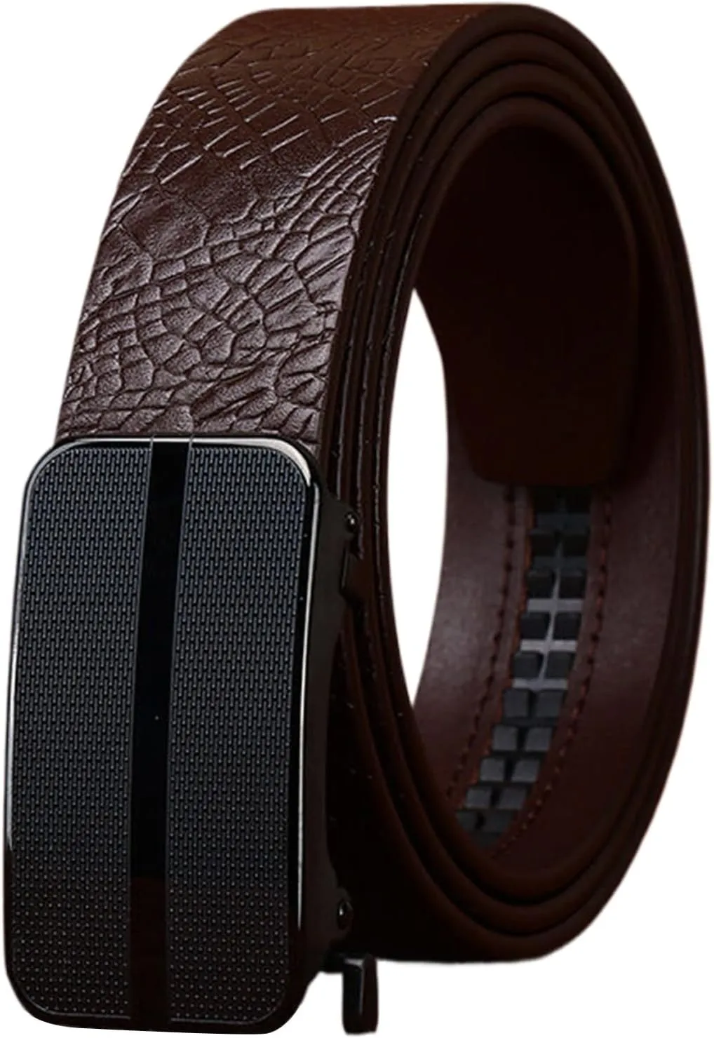 Automatic Buckle Dress Ratchet Belts for Men, Adjustable Genuine Leather Belt with Crocodile Pattern,Brown c,105CM/41.3''