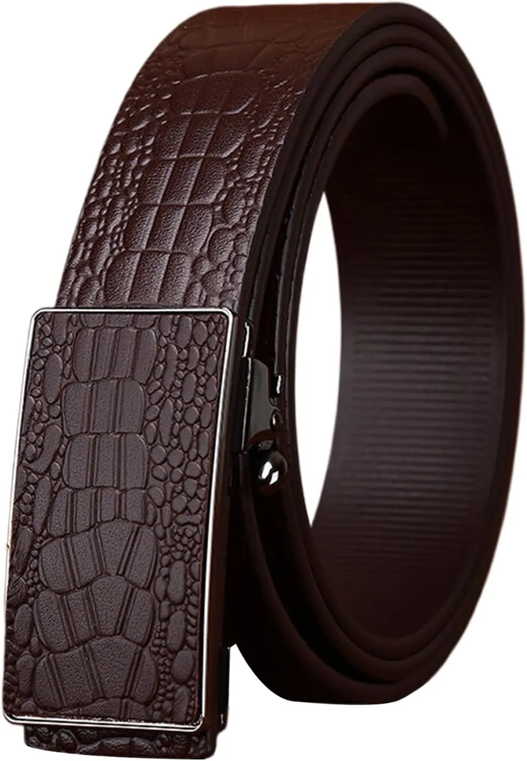 Automatic Buckle Mens Belt with Crocodile Pattern, Dress Ratchet Belts for Men, Trim to Fit-35MM Wide,A Brown,120CM/47.3''