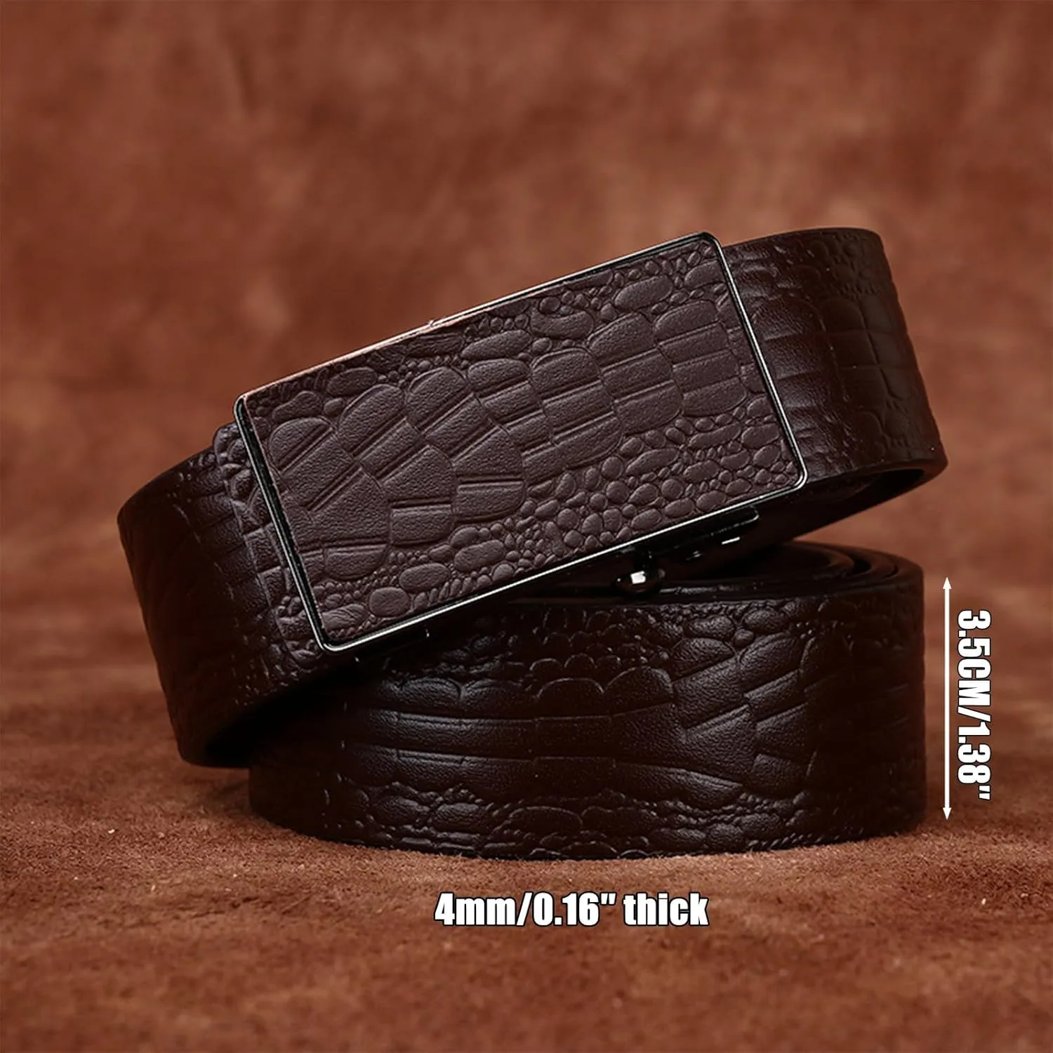Automatic Buckle Mens Belt with Crocodile Pattern, Dress Ratchet Belts for Men, Trim to Fit-35MM Wide,A Brown,120CM/47.3''
