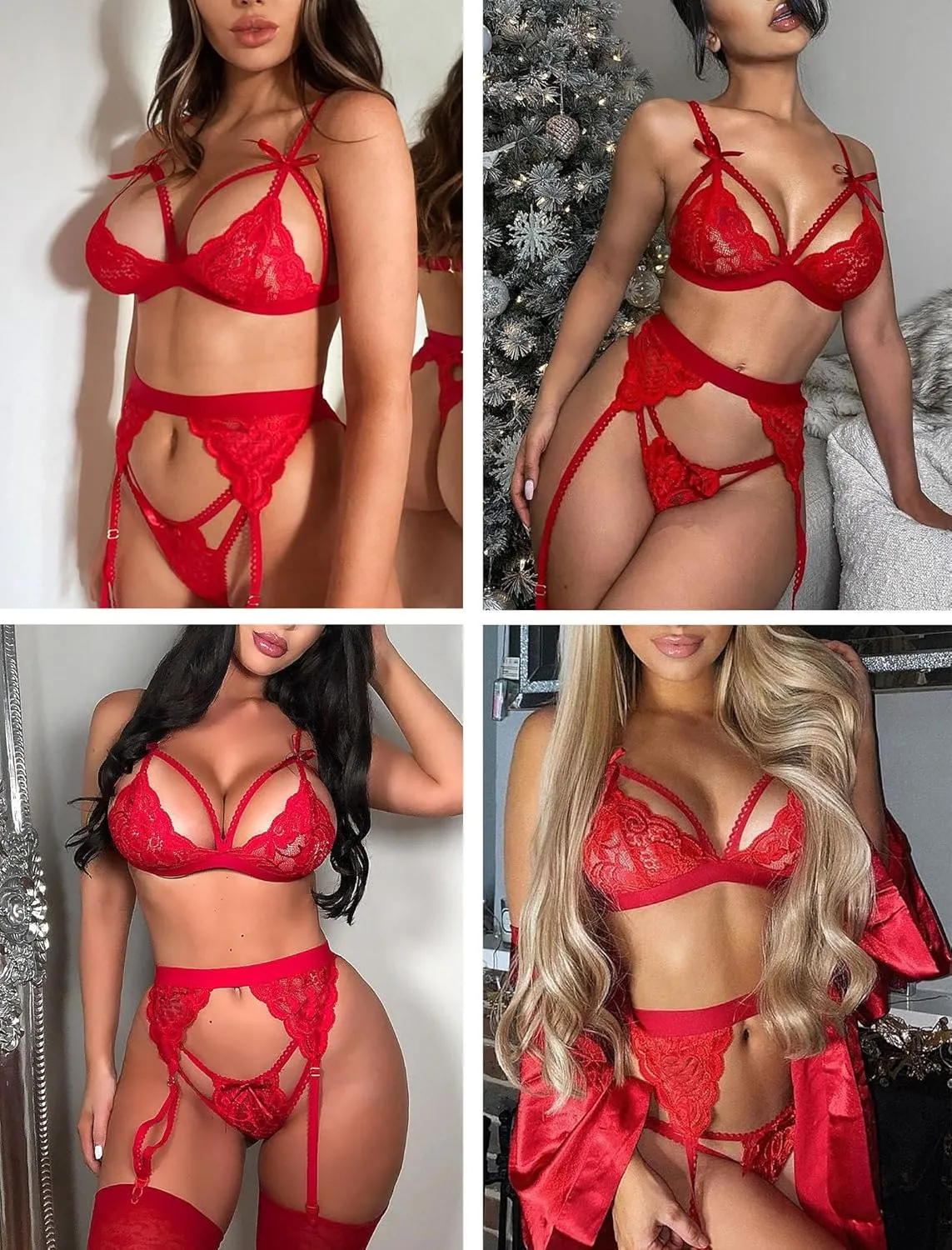 Avidlove Women Lingerie Set Lace Teddy Strap Babydoll Bodysuit with Garter Belts