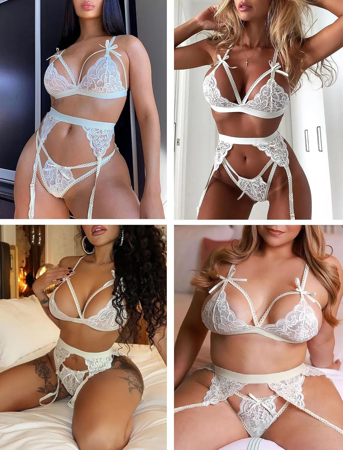 Avidlove Women Lingerie Set Lace Teddy Strap Babydoll Bodysuit with Garter Belts