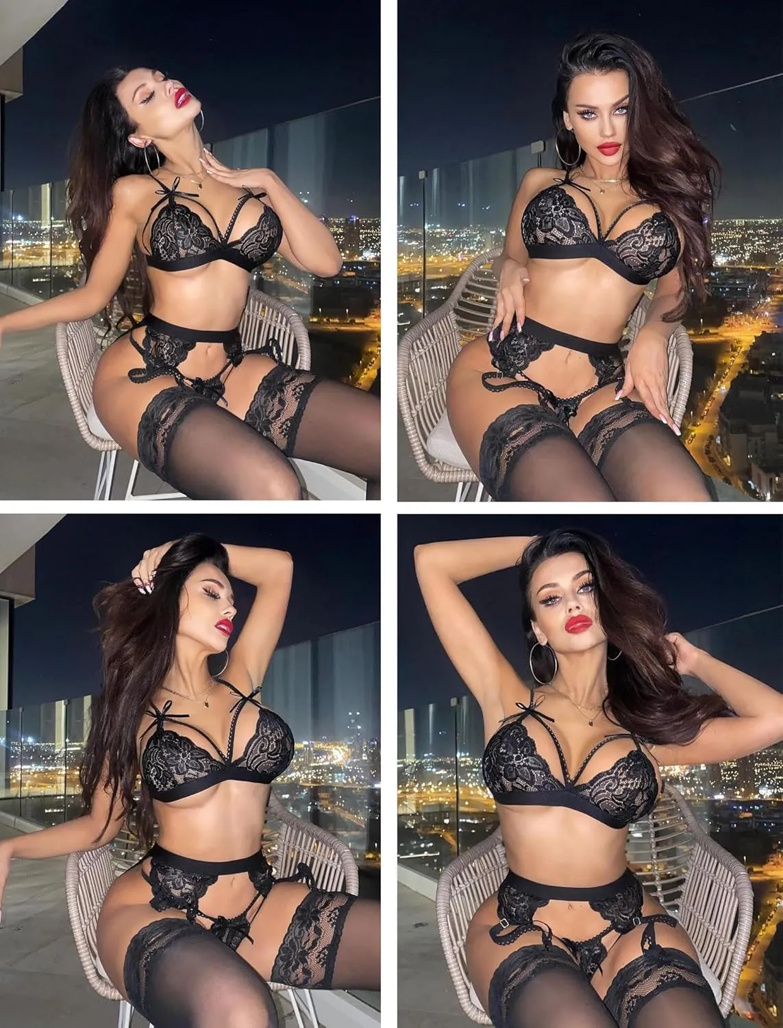 Avidlove Women Lingerie Set Lace Teddy Strap Babydoll Bodysuit with Garter Belts