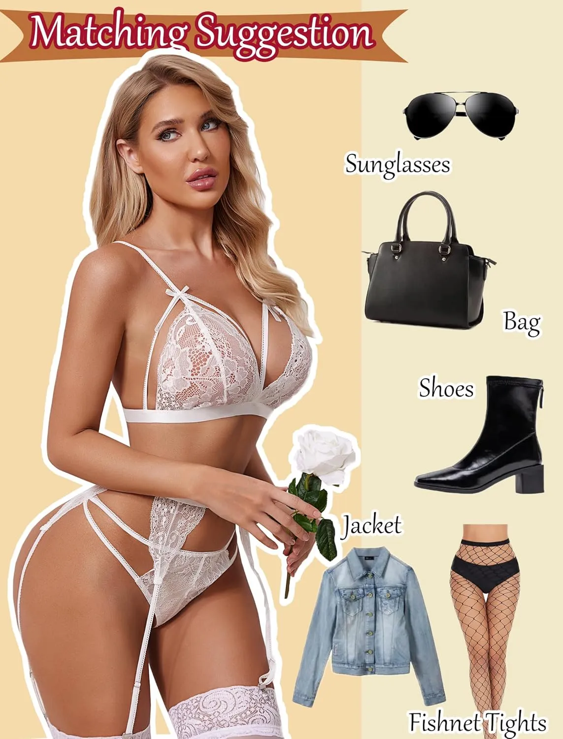 Avidlove Women Lingerie Set Lace Teddy Strap Babydoll Bodysuit with Garter Belts