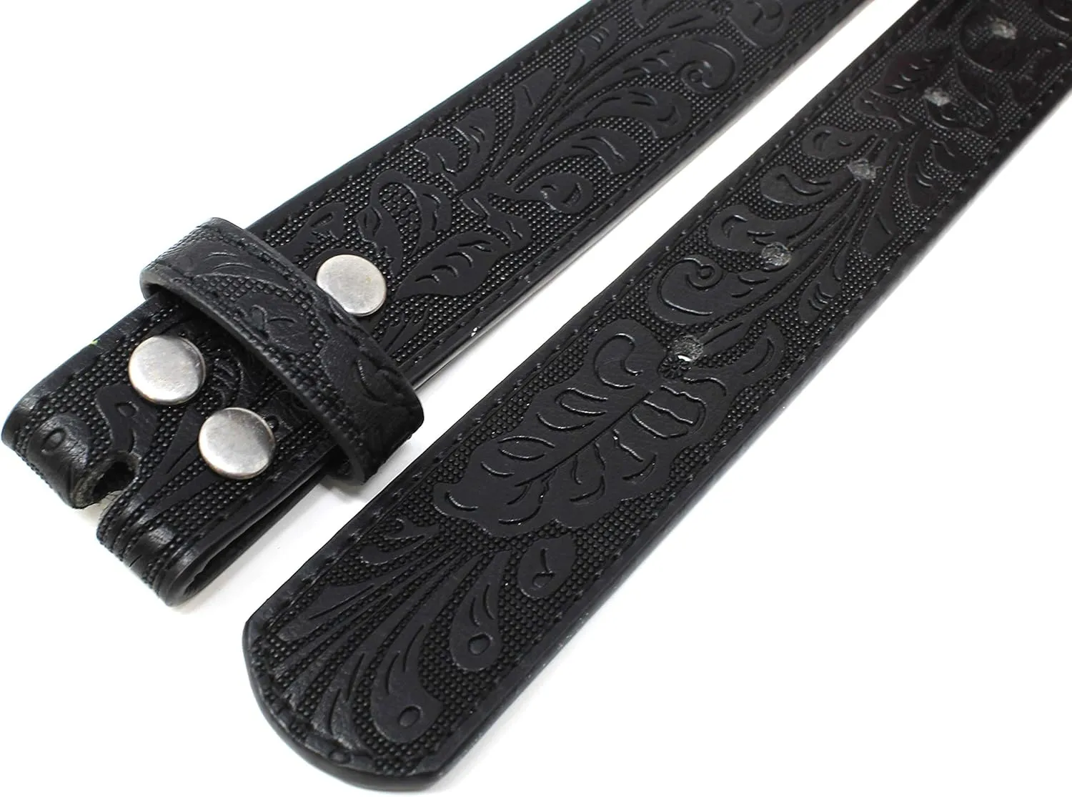 BC Belts Womens Leather Belt Strap with Embossed Western Scrollwork 1.25" Wide with Snaps
