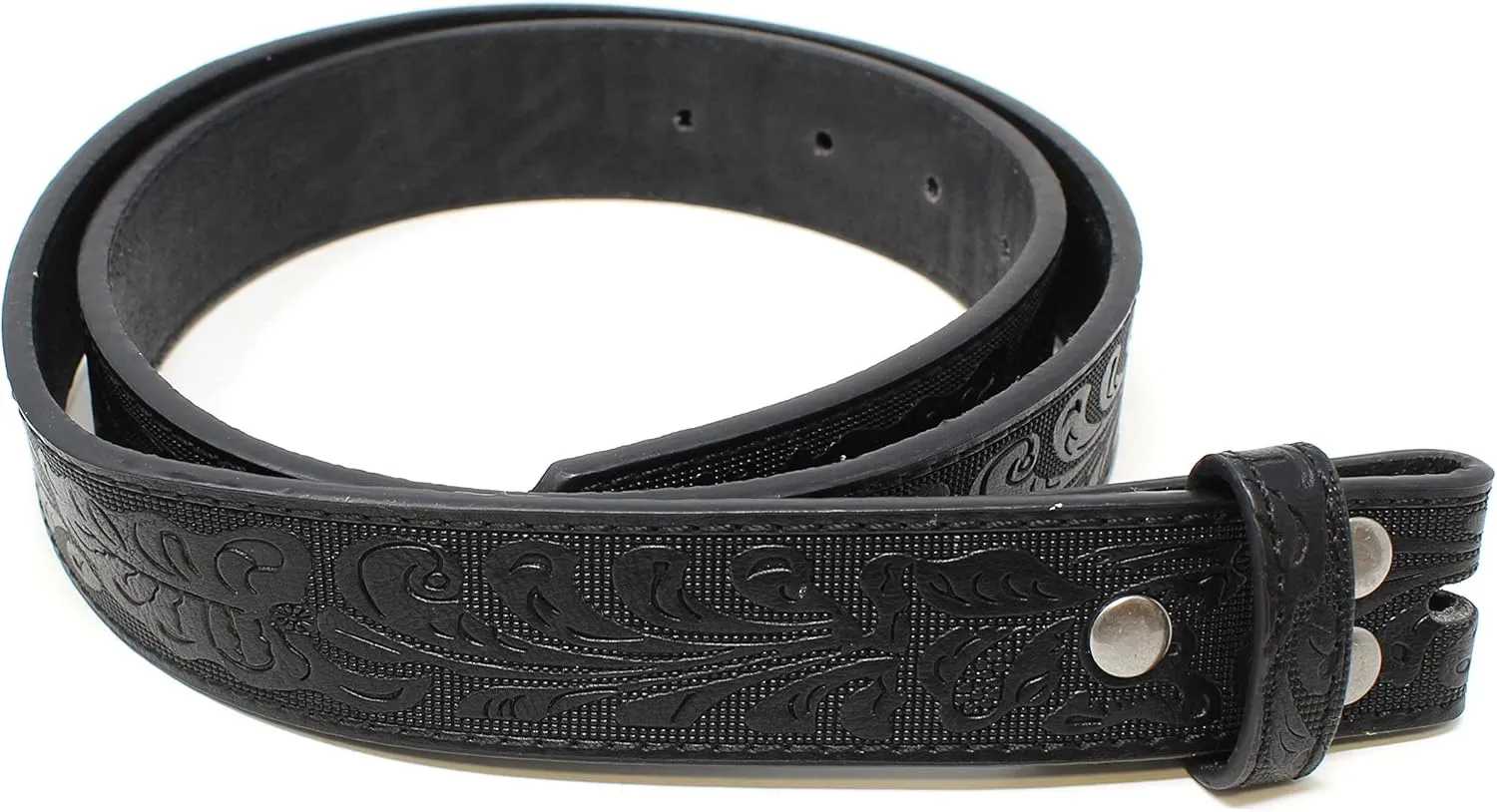 BC Belts Womens Leather Belt Strap with Embossed Western Scrollwork 1.25" Wide with Snaps