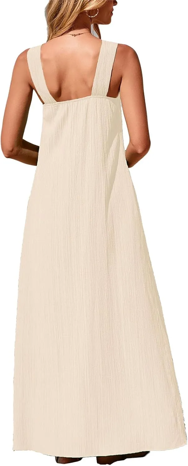 Beach Dress for Women Criss Cross Sleeveless Strappy Dress Casual Summe Flowy Maxi Dresses Loose Halterneck Dresses