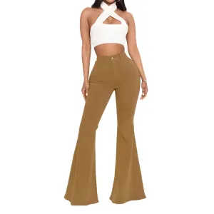 Bell Bottom Jeans for Women High Waisted Raw Hem Flared Jeans Stretch Slimming Wide Leg Flared Denim Pants (Medium,Brown)