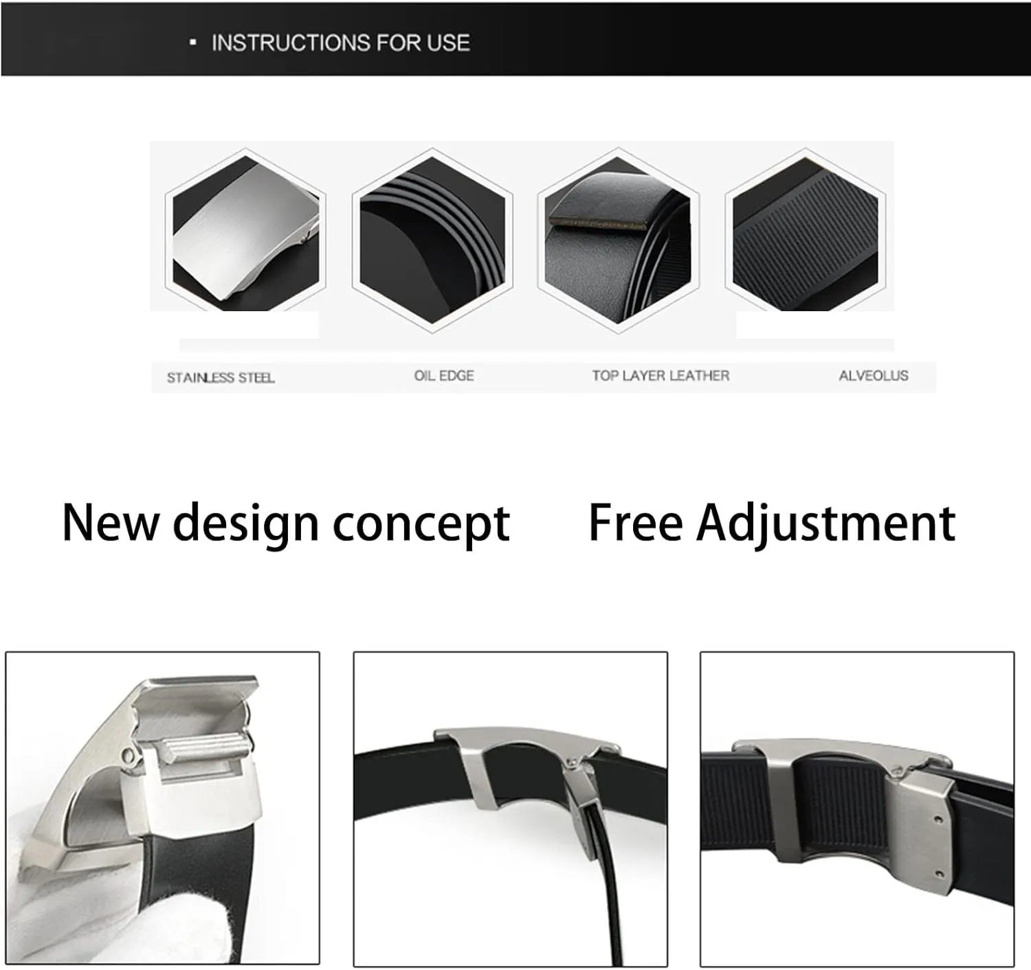 Belts for Men,Men's Real Leather Ratchet Dress Casual Belt, Stainless Steel Buckle, Elegant Gift Box,Black,110CM/43.3''