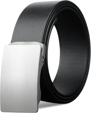 Belts for Men,Men's Real Leather Ratchet Dress Casual Belt, Stainless Steel Buckle, Elegant Gift Box,Black,110CM/43.3''
