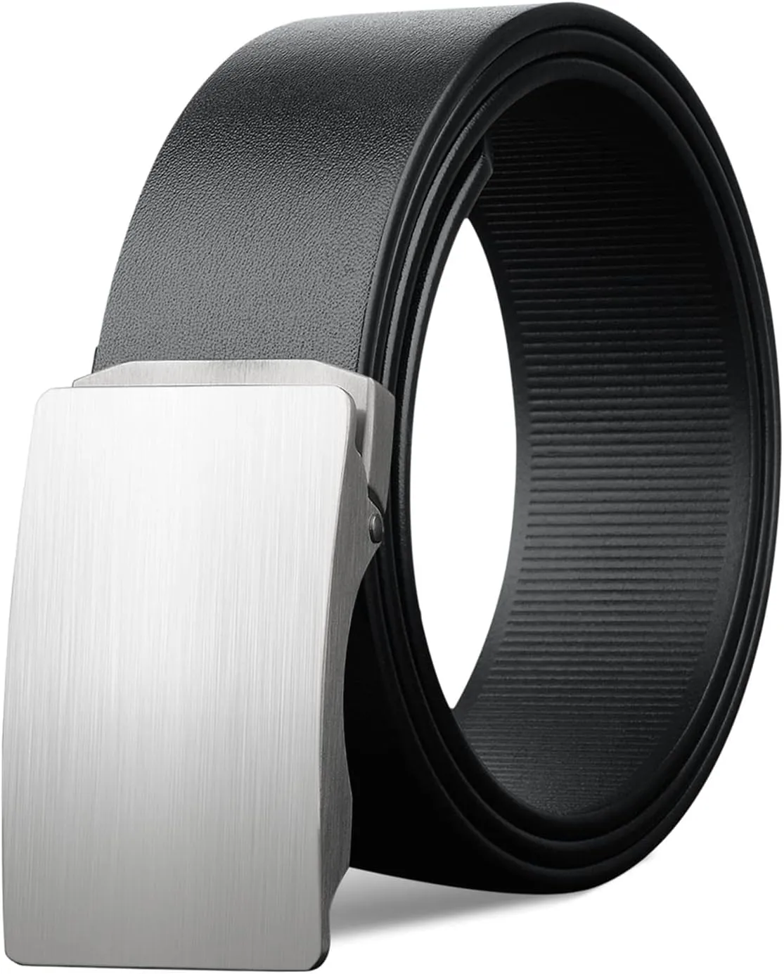 Belts for Men,Men's Real Leather Ratchet Dress Casual Belt, Stainless Steel Buckle, Elegant Gift Box,Black,110CM/43.3''
