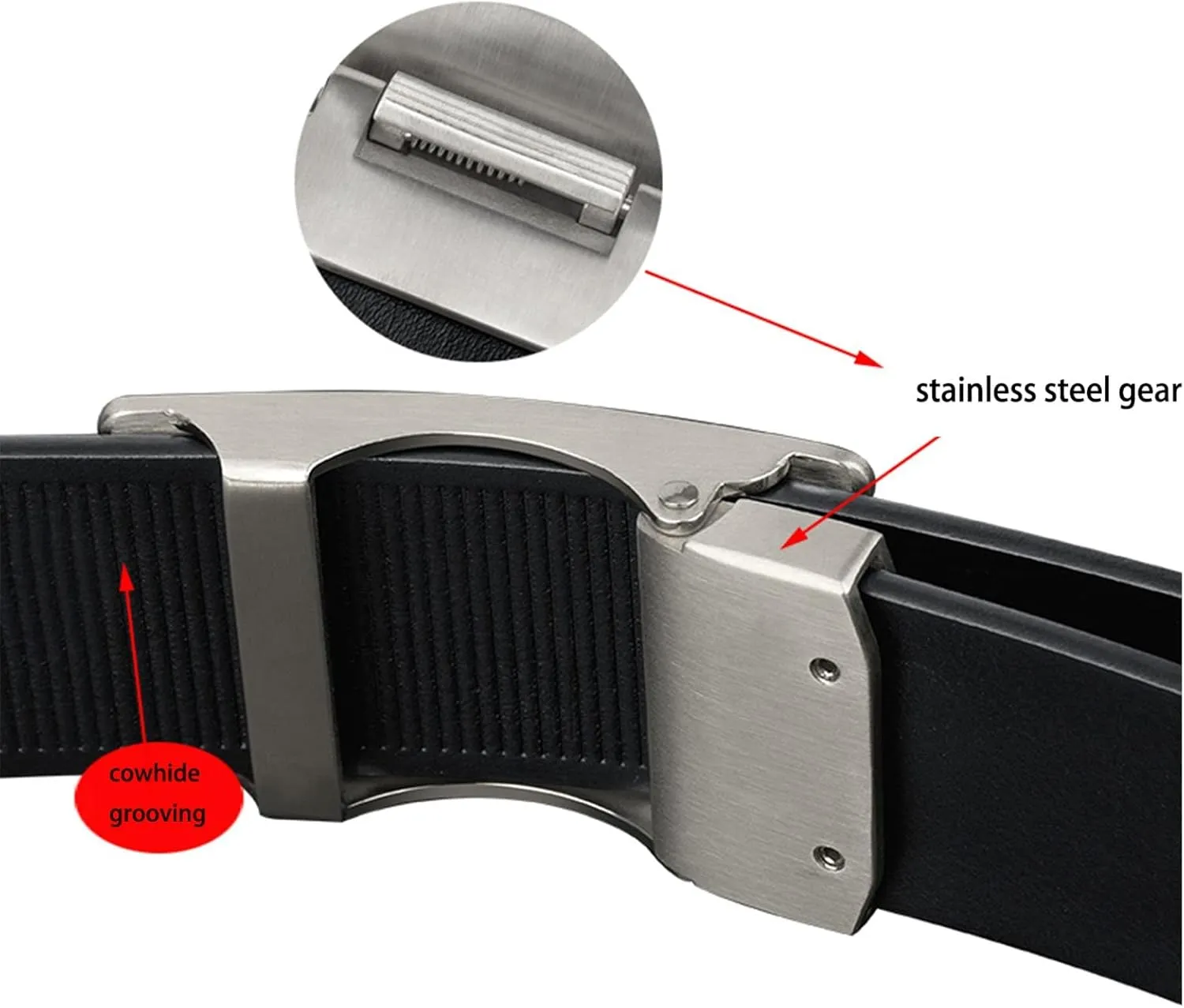 Belts for Men,Men's Real Leather Ratchet Dress Casual Belt, Stainless Steel Buckle, Elegant Gift Box,Black,110CM/43.3''
