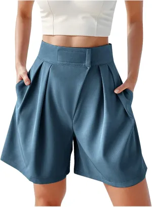 Bermuda Wide Leg Shorts Casual Summer Loose Fit Elastic High Waisted Shorts Comfy Lightweight Lounge Shorts