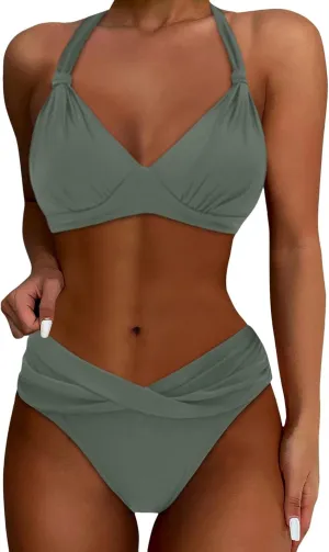 Bikini Sets for Women Two Piece Bathing Suits Push up Wrap Swim Suits Tummy Control Bathing Suit Halter Swimsuit