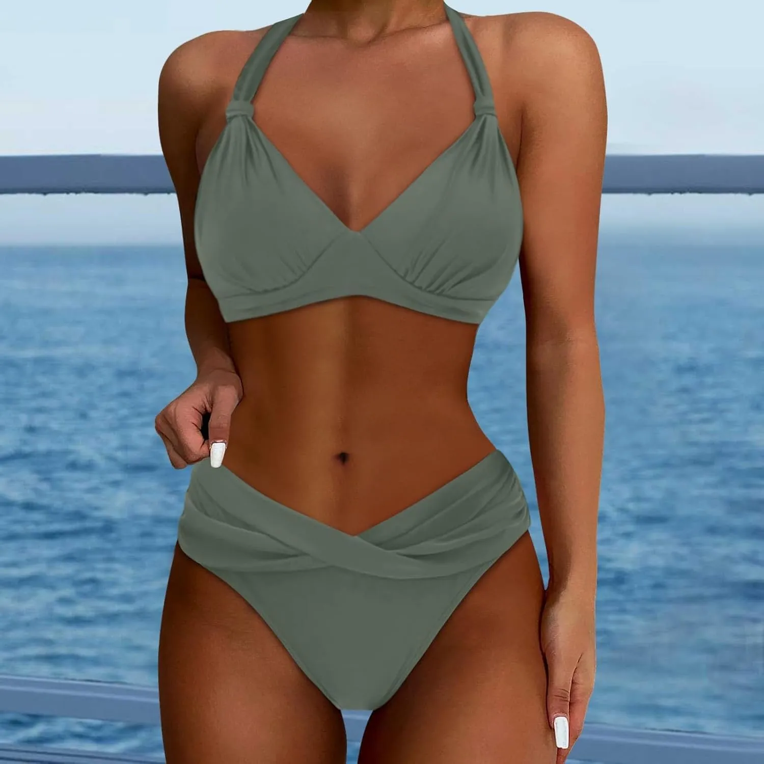 Bikini Sets for Women Two Piece Bathing Suits Push up Wrap Swim Suits Tummy Control Bathing Suit Halter Swimsuit