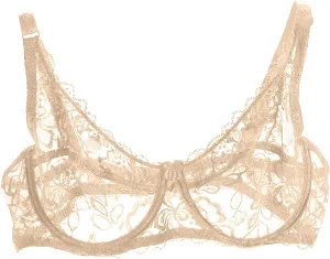 Binmer Women's Sexy Floral Lace Bra Demi Sheer Mesh Balconette Bralette Unlined Underwire Embroidered Mesh Soft Bralettes