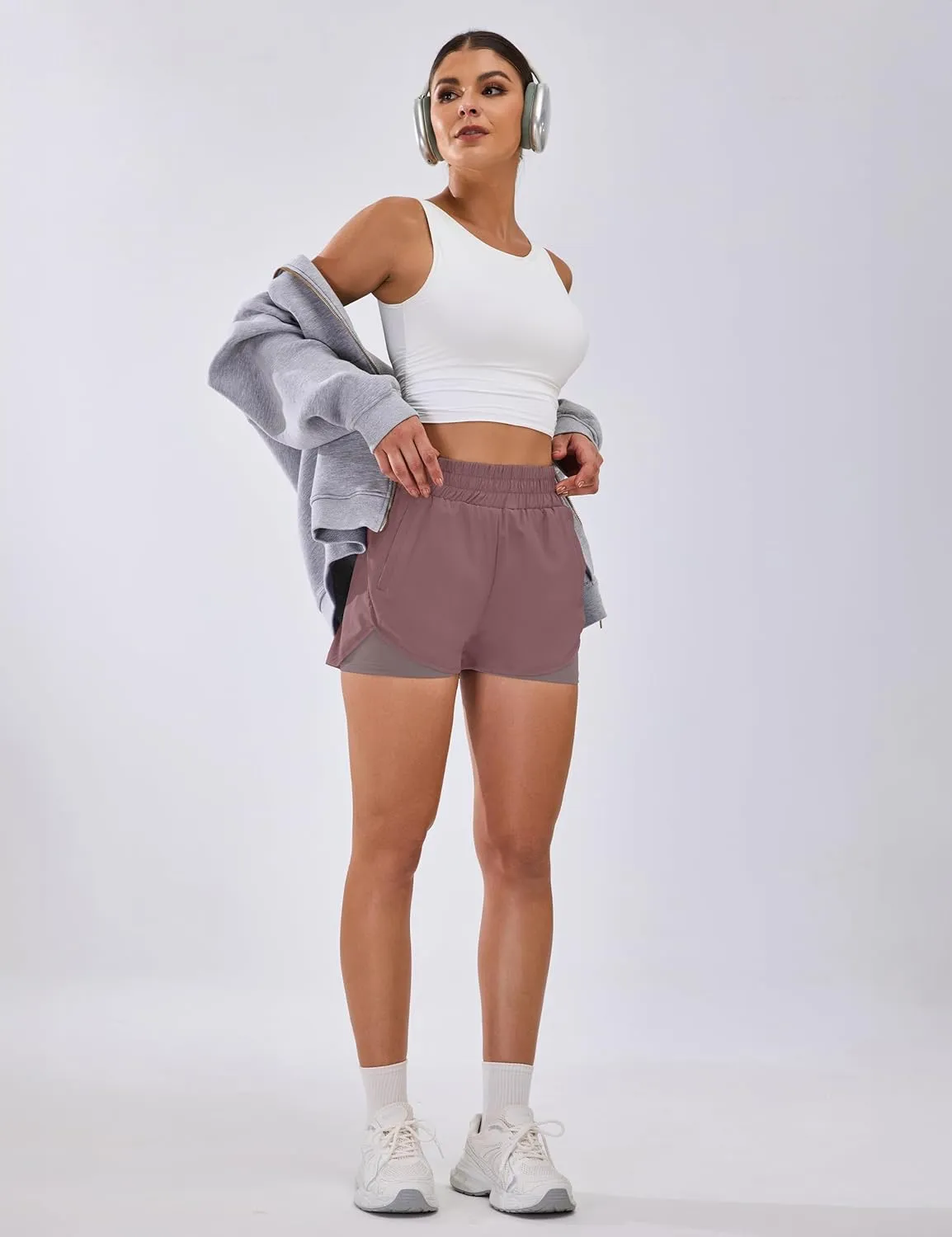 BMJL Women's Running Workout Shorts Elastic High Waist Pocket Short