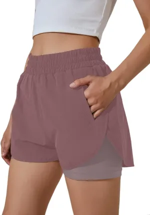 BMJL Women's Running Workout Shorts Elastic High Waist Pocket Short