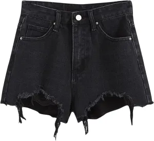 BTDECLAR Women's High Waisted Jean Shorts Ripped Stretchy Casual Summer Cutoff Shorts Distressed Frayed Raw Hem Denim Shorts