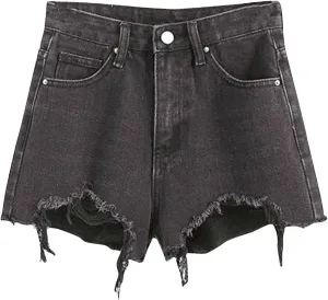 BTDECLAR Women's High Waisted Jean Shorts Ripped Stretchy Casual Summer Cutoff Shorts Distressed Frayed Raw Hem Denim Shorts