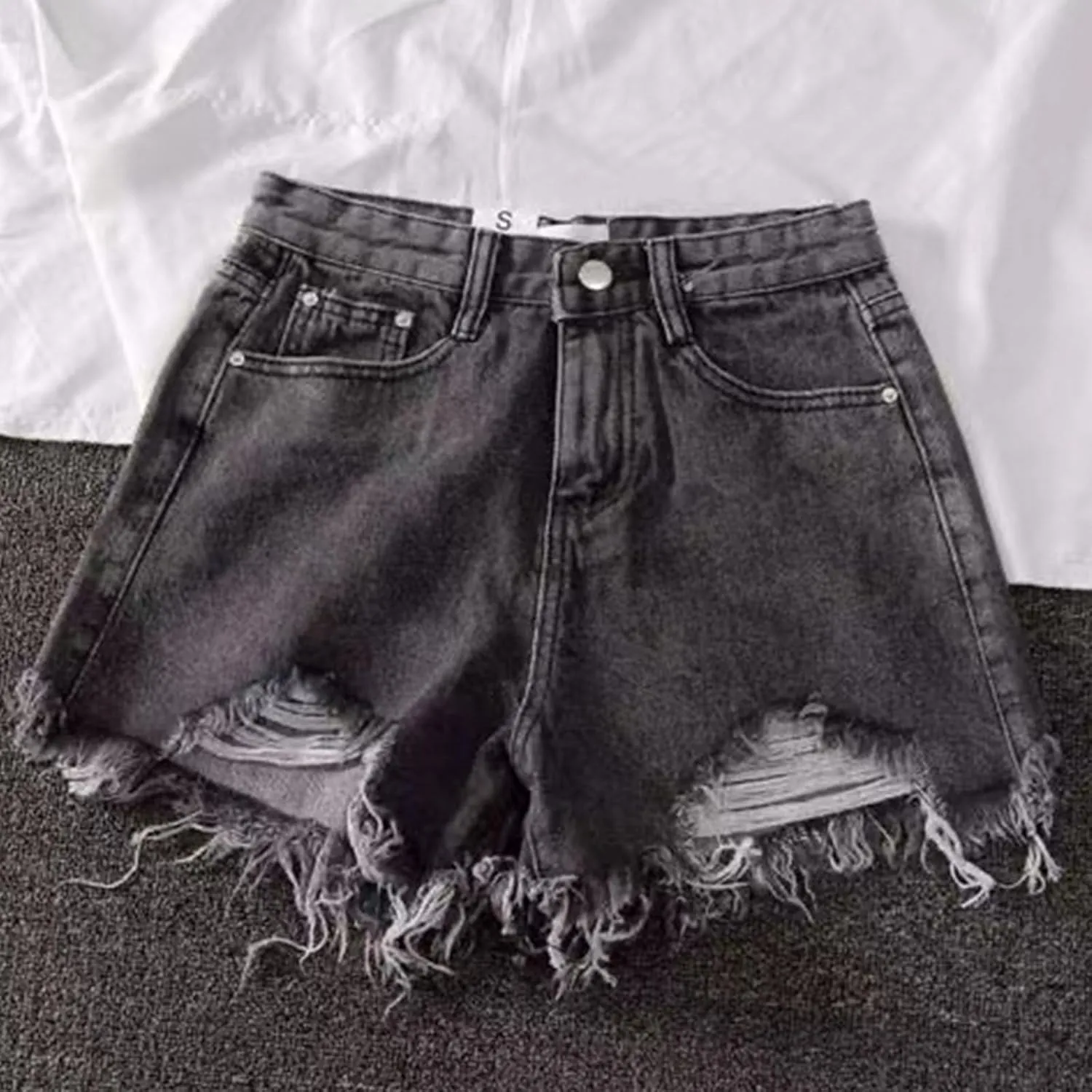 BTDECLAR Women's High Waisted Jean Shorts Ripped Stretchy Casual Summer Cutoff Shorts Distressed Frayed Raw Hem Denim Shorts