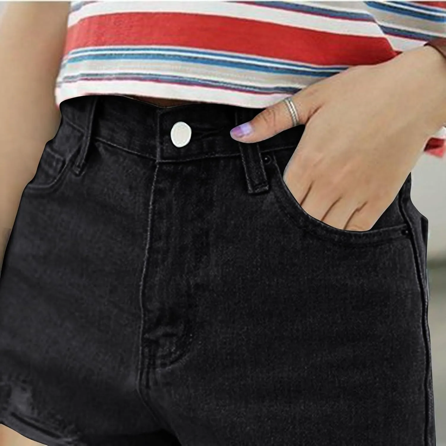 BTDECLAR Women's High Waisted Jean Shorts Ripped Stretchy Casual Summer Cutoff Shorts Distressed Frayed Raw Hem Denim Shorts