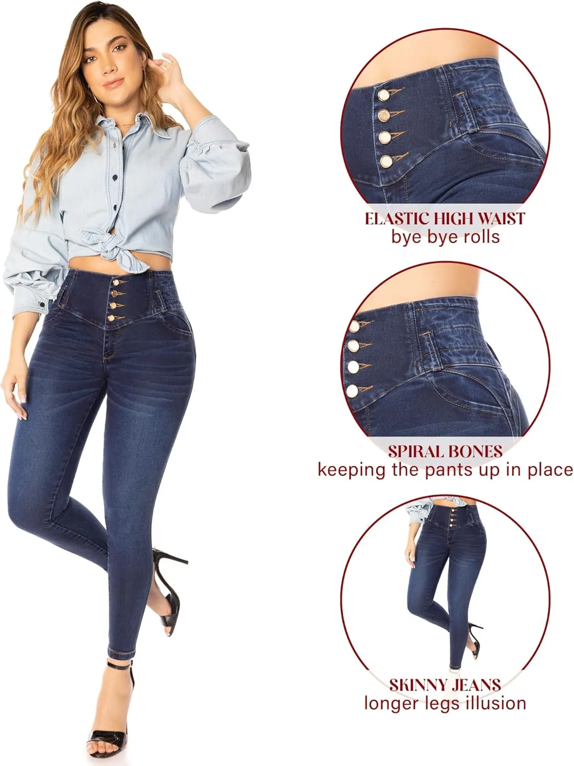 Bula, High Waist Butt Lifting Skinny Jeans - Shape wear Pantalones Colombianos Levanta Cola