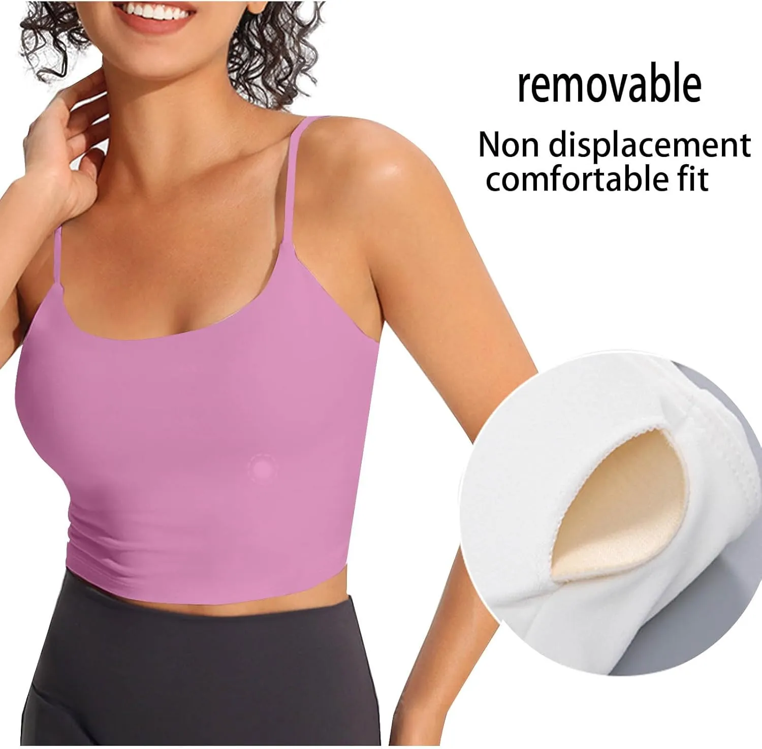 Camisole Top for Women with Bulit in Removable Bra Summer Spaghetti Strap Tanks Womens Workout Yoga Basic Cami Vest