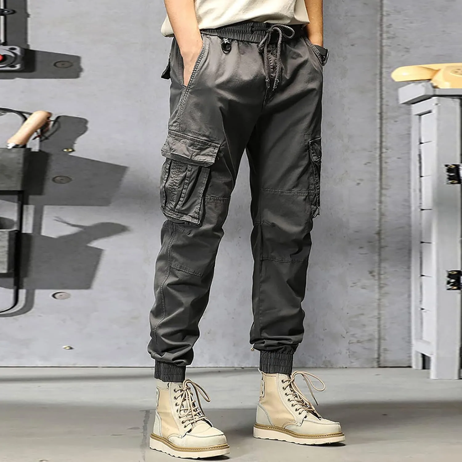 Cargo Pants for Men Joggers Pants Tactical Trousers with 6 Pockets Sports Hiking Work Pants Men's Hip Hop Harem Pants