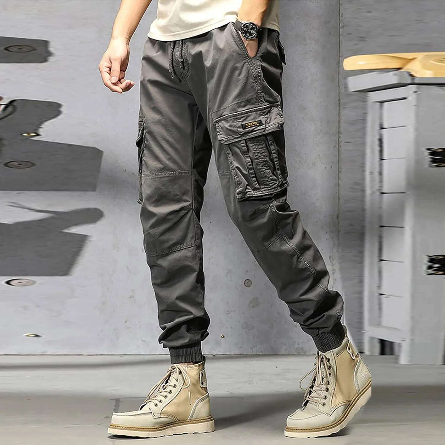 Cargo Pants for Men Joggers Pants Tactical Trousers with 6 Pockets Sports Hiking Work Pants Men's Hip Hop Harem Pants