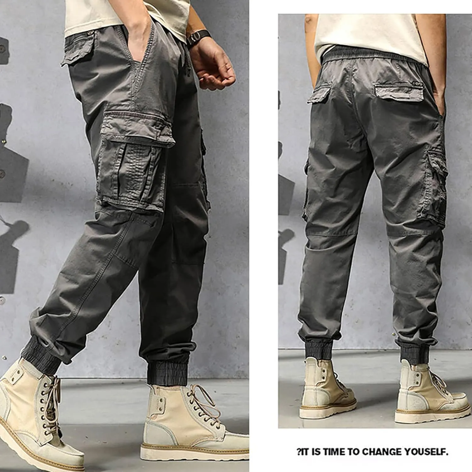 Cargo Pants for Men Joggers Pants Tactical Trousers with 6 Pockets Sports Hiking Work Pants Men's Hip Hop Harem Pants