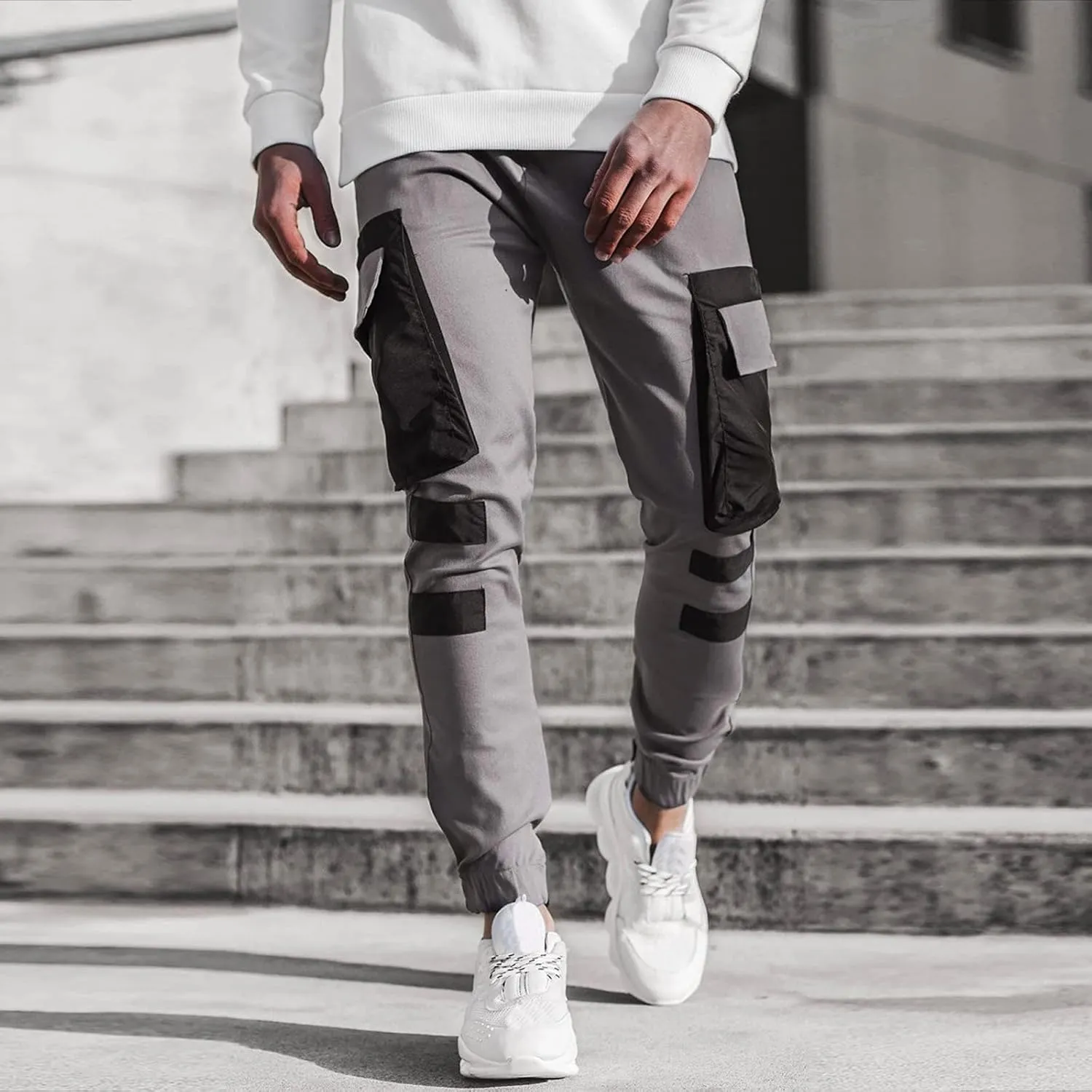 Cargo Pants for Men Relaxed Fit Mens Jogger Pants Drawstring Trousers Stretch Elastic Waist Outdoor Pants Sweatpants