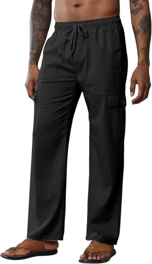 Cargo Pants for Mens Outdoor Casual Hiking Joggers Athletic Pants Drawstring Elastic Waist Loose Straight Sweatpants