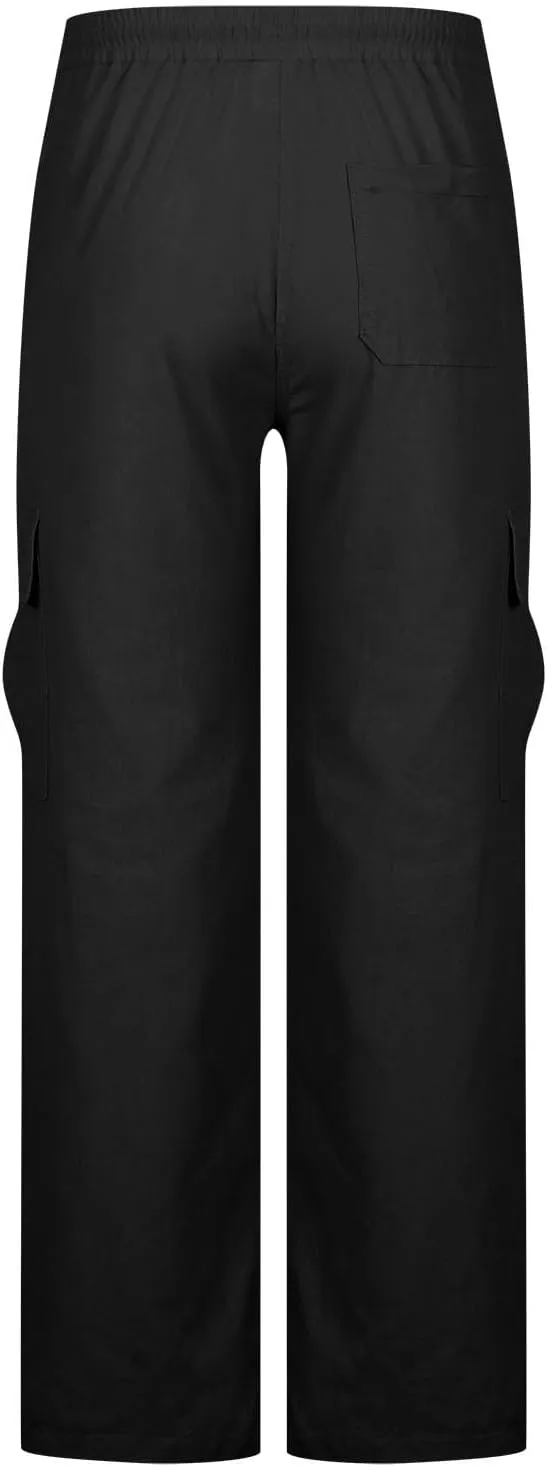 Cargo Pants for Mens Outdoor Casual Hiking Joggers Athletic Pants Drawstring Elastic Waist Loose Straight Sweatpants