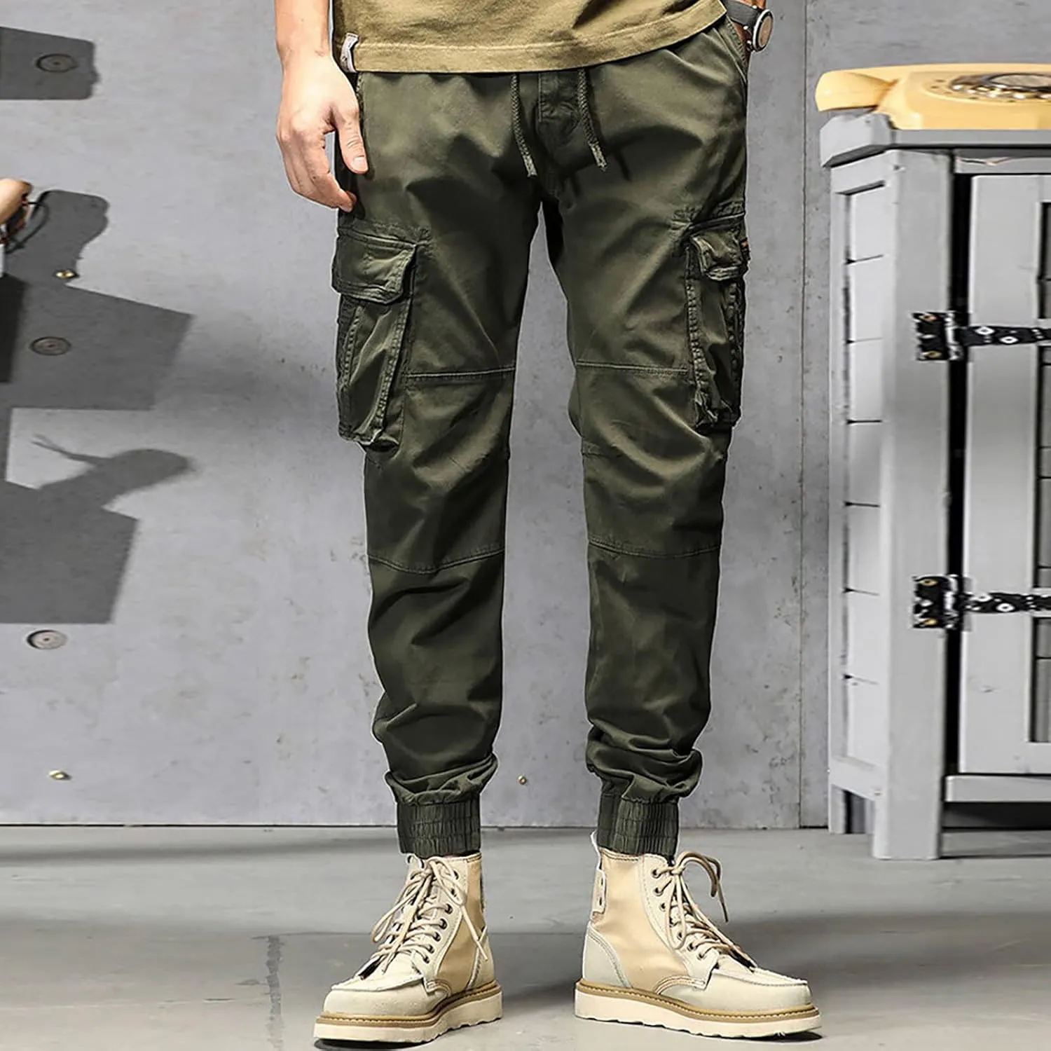 Cargo Sweatpants for Men Big and Tall Drawstring Elastic Waist Letter Graphic Street Cargo Pants Casual Joggers Pants