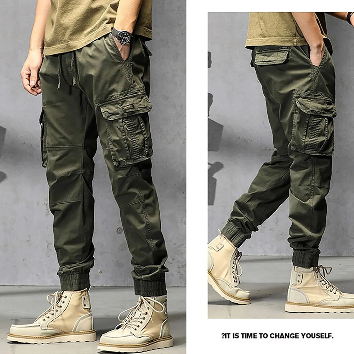 Cargo Sweatpants for Men Big and Tall Drawstring Elastic Waist Letter Graphic Street Cargo Pants Casual Joggers Pants
